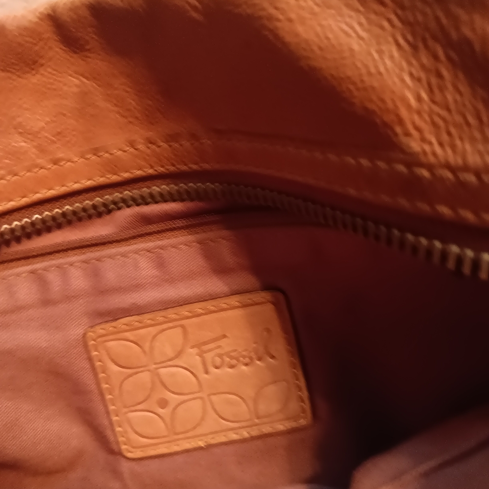 Fossil Patchwork Leather Brown Boho Crossbody Bag - image 8